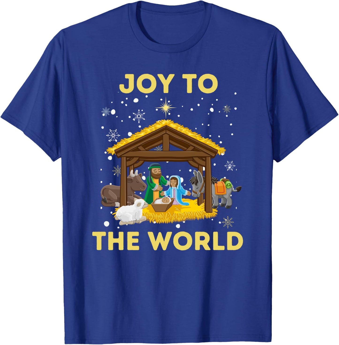 Christmas Nativity Christian Birth Of Jesus Joy To The World T-Shirt - T-Shirt | Royal