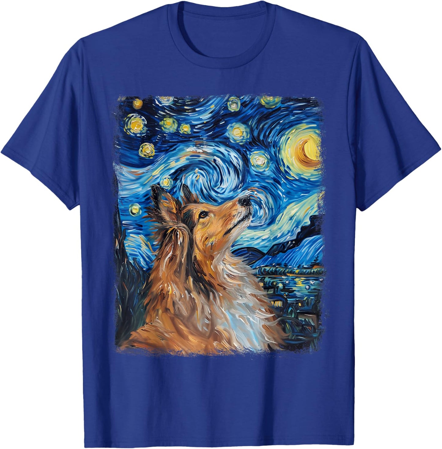 Shetland Sheepdogs Dog Starry Night Painting T-Shirt - T-Shirt | Royal