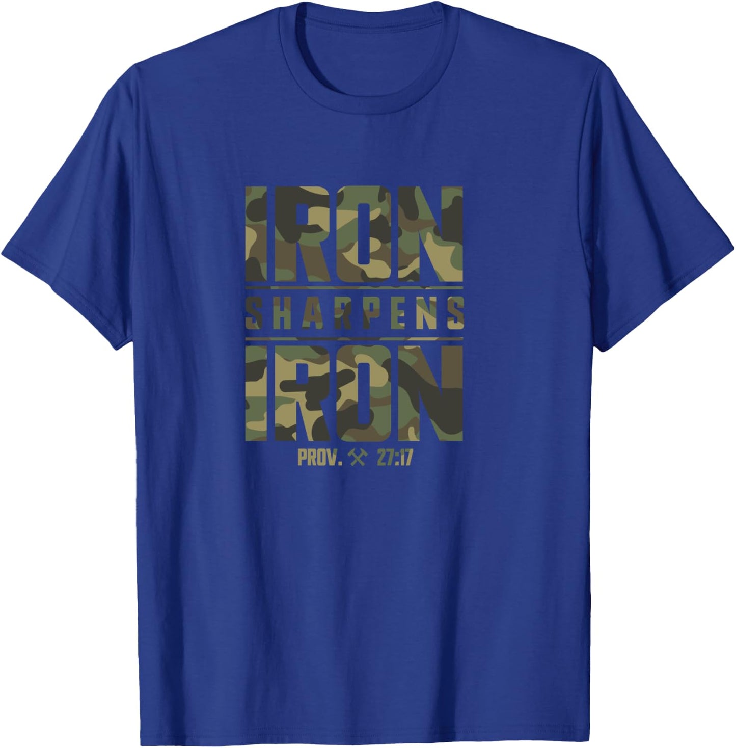 Iron Sharpens Iron Christian Men Camo Scripture Gym Workout T-Shirt - T-Shirt | Royal