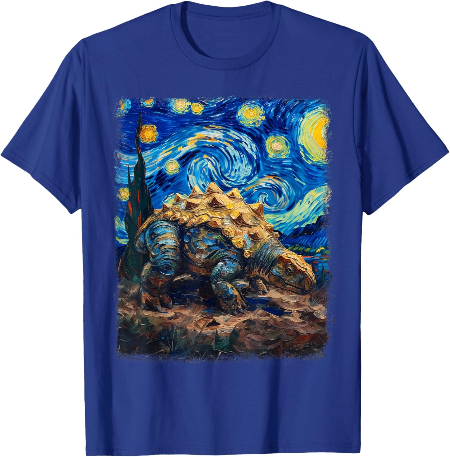 Ankylosaurus Dinosaur Starry Night Painting T-Shirt - T-Shirt | Royal