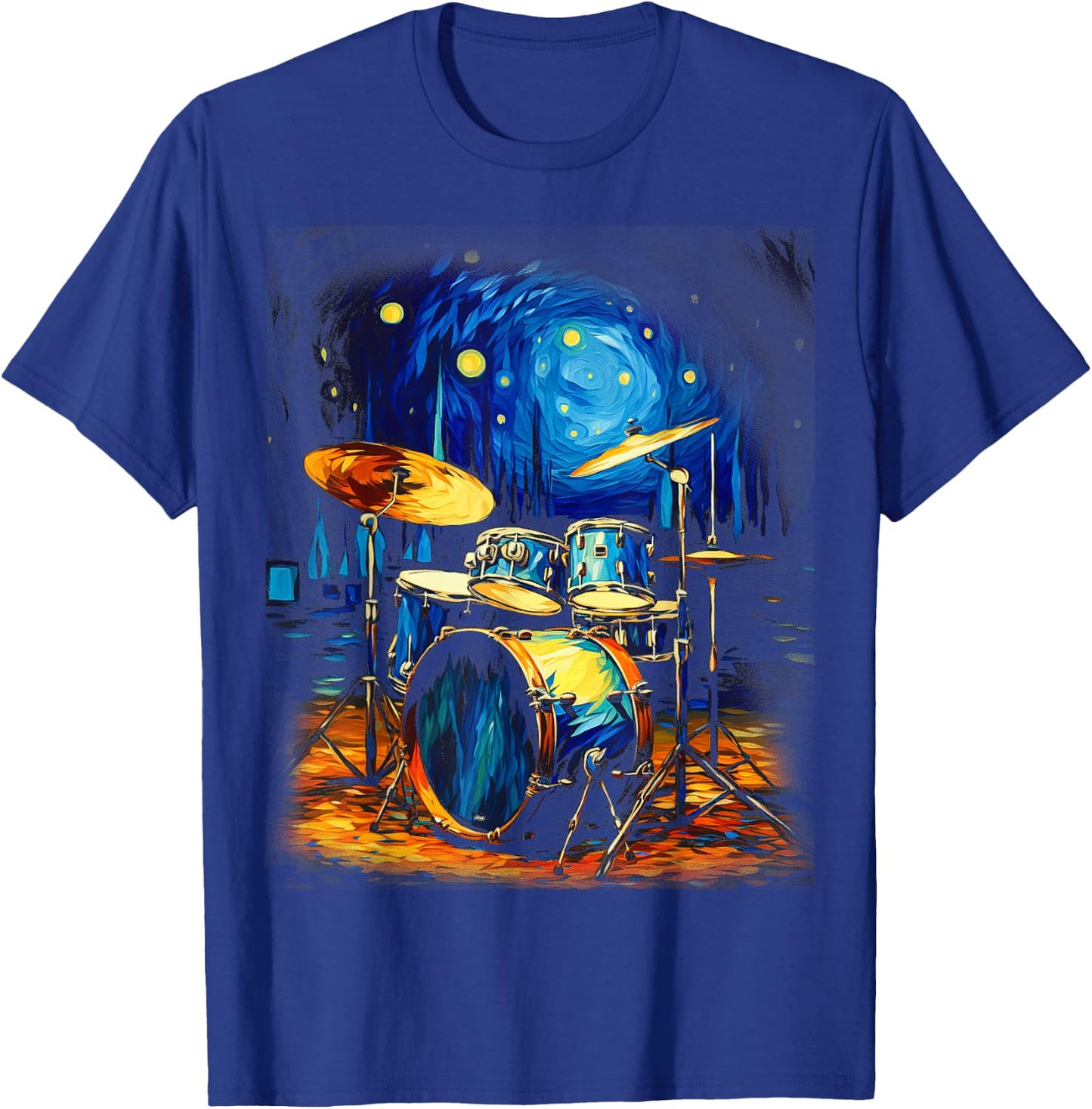 Drum Kit Percussionist Drummer Van Gogh Drums T-Shirt - T-Shirt | Royal