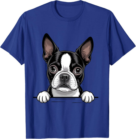 Boston Terrier Funny Peeking Bostie Pocket Puppy Dog Lover T-Shirt - T-Shirt | Royal