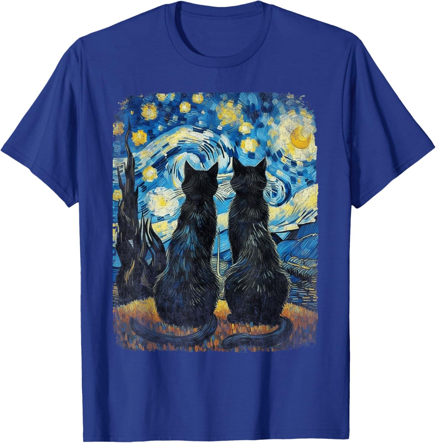 Cat Gifts for Cat Mom Dad Starry Night Van Gogh Cat T-Shirt - T-Shirt | Royal