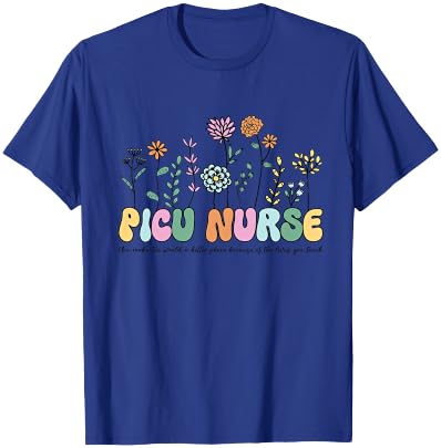 Retro Vintage Floral PICU Nurse Shirt Nurse Week T-Shirt - T-Shirt | Royal