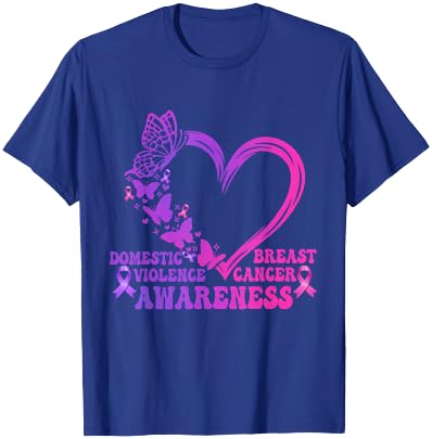 Breast Cancer And Domestic Violence Awareness Heart T-Shirt - T-Shirt | Royal