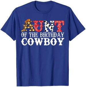 Aunt 1st First Birthday Cowboy Western Rodeo Party Matching T-Shirt - T-Shirt | Royal