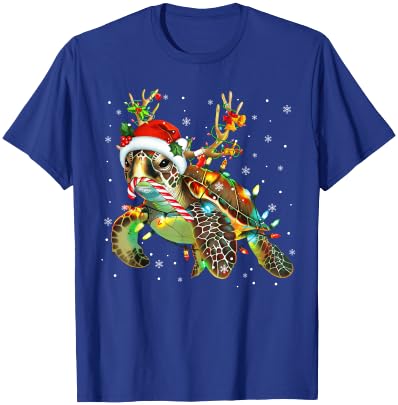 Sea Turtle Christmas Lights Santa Hat Merry Christmas 2025 T-Shirt - T-Shirt | Royal