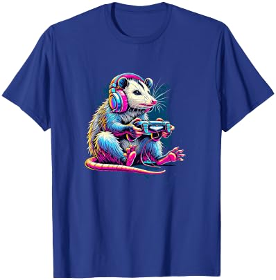 Funny Distressed Possum Gaming Retro Opossum Video Games T-Shirt - T-Shirt | Royal