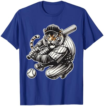 Funny Tiger Playing Baseball Cute Baseball T-Shirt - T-Shirt | Royal
