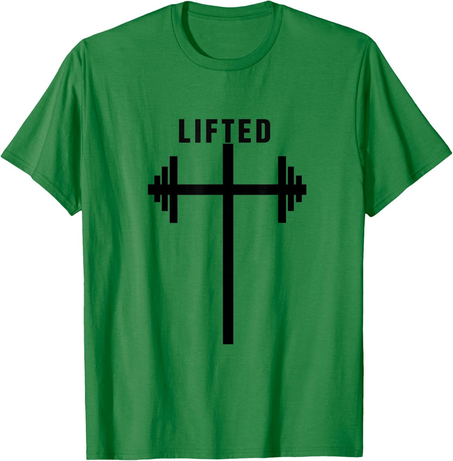 Lifted Dumbbell Barbell Cross Christian Gym Workout Lifting T-Shirt - T-Shirt | Irish Green