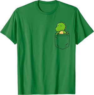 Dinosaur Lovers Cute Funny Dinosaur In Pocket T-Shirt - T-Shirt | Irish Green