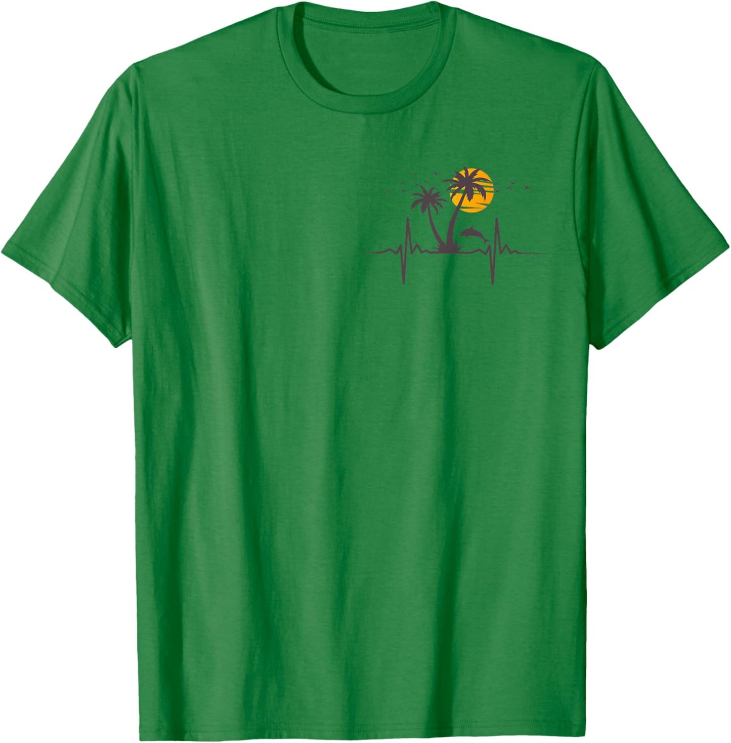 Palm Trees Beach Heartbeat Island Dolphin Tropical Retro Women Girls Kids T-Shirt - T-Shirt | Irish Green