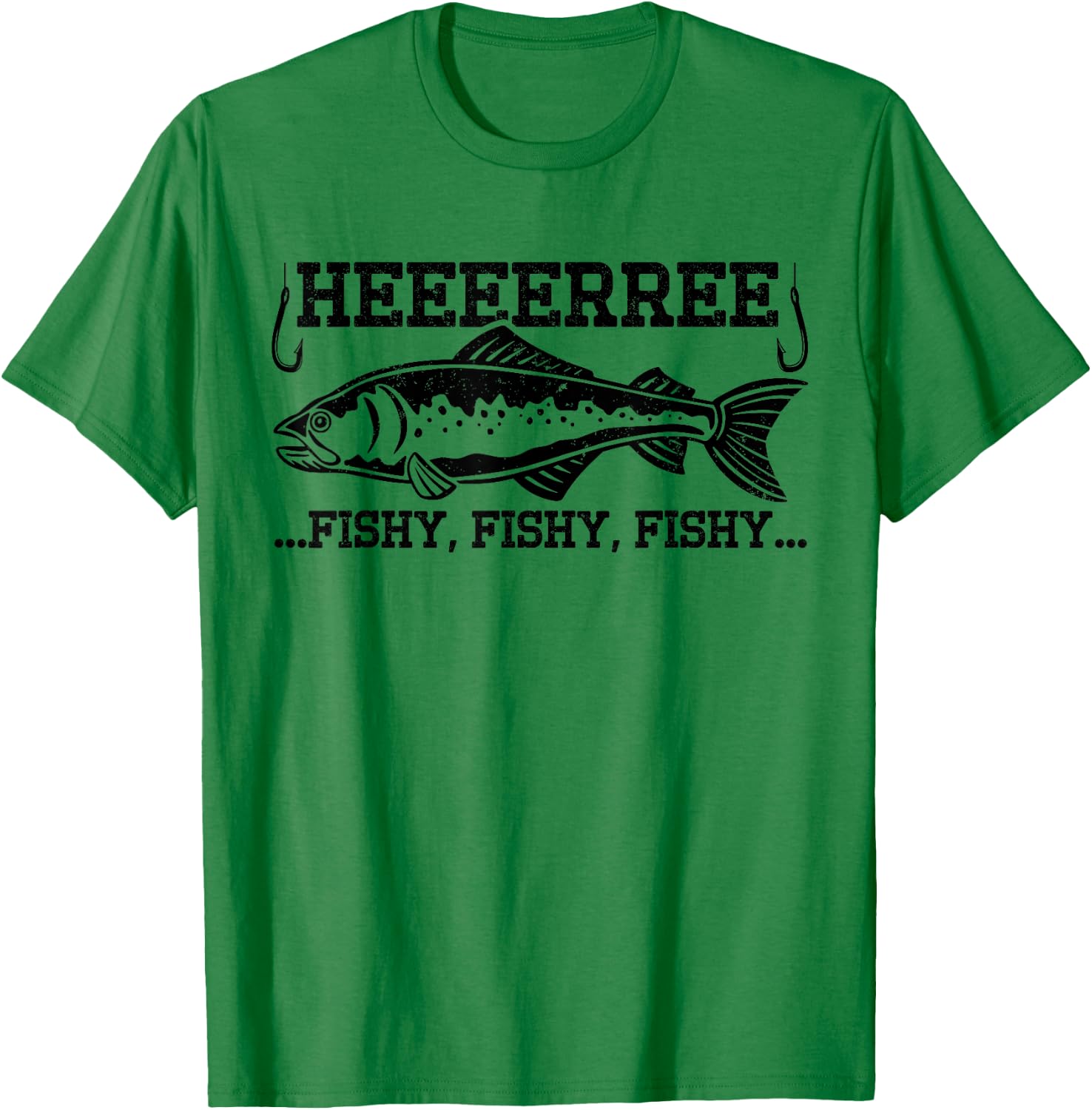 Here Fishy Funny Fisherman Men Dad Bass Fishing Lover T-Shirt - T-Shirt | Irish Green