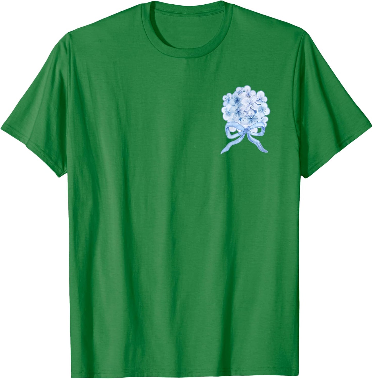 Grandmillennial Blue Hydrangea Bow T-Shirt - T-Shirt | Irish Green