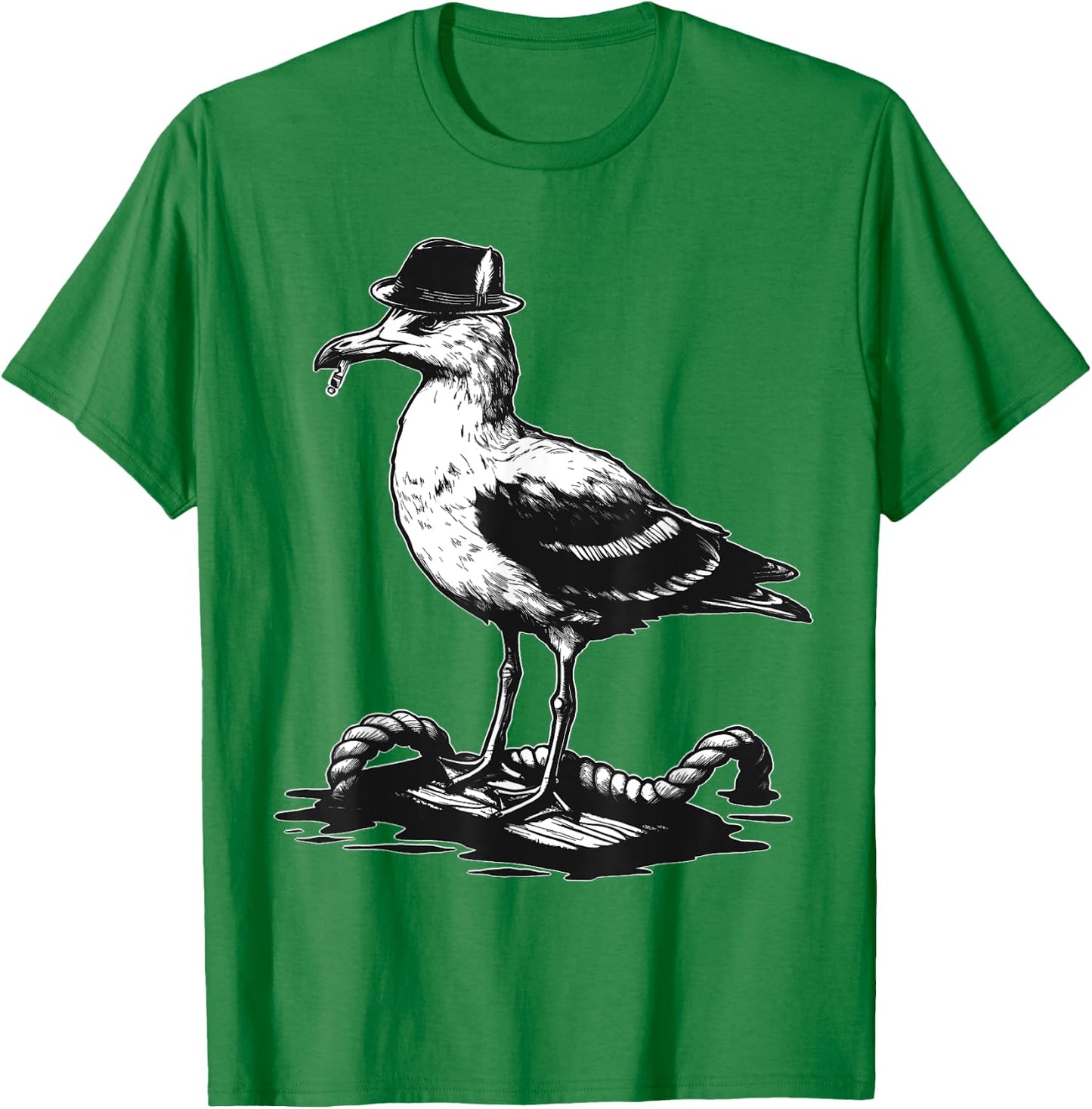 Vintage Seagull Bird Smoking Hat Rope Nautical Design T-Shirt - T-Shirt | Irish Green