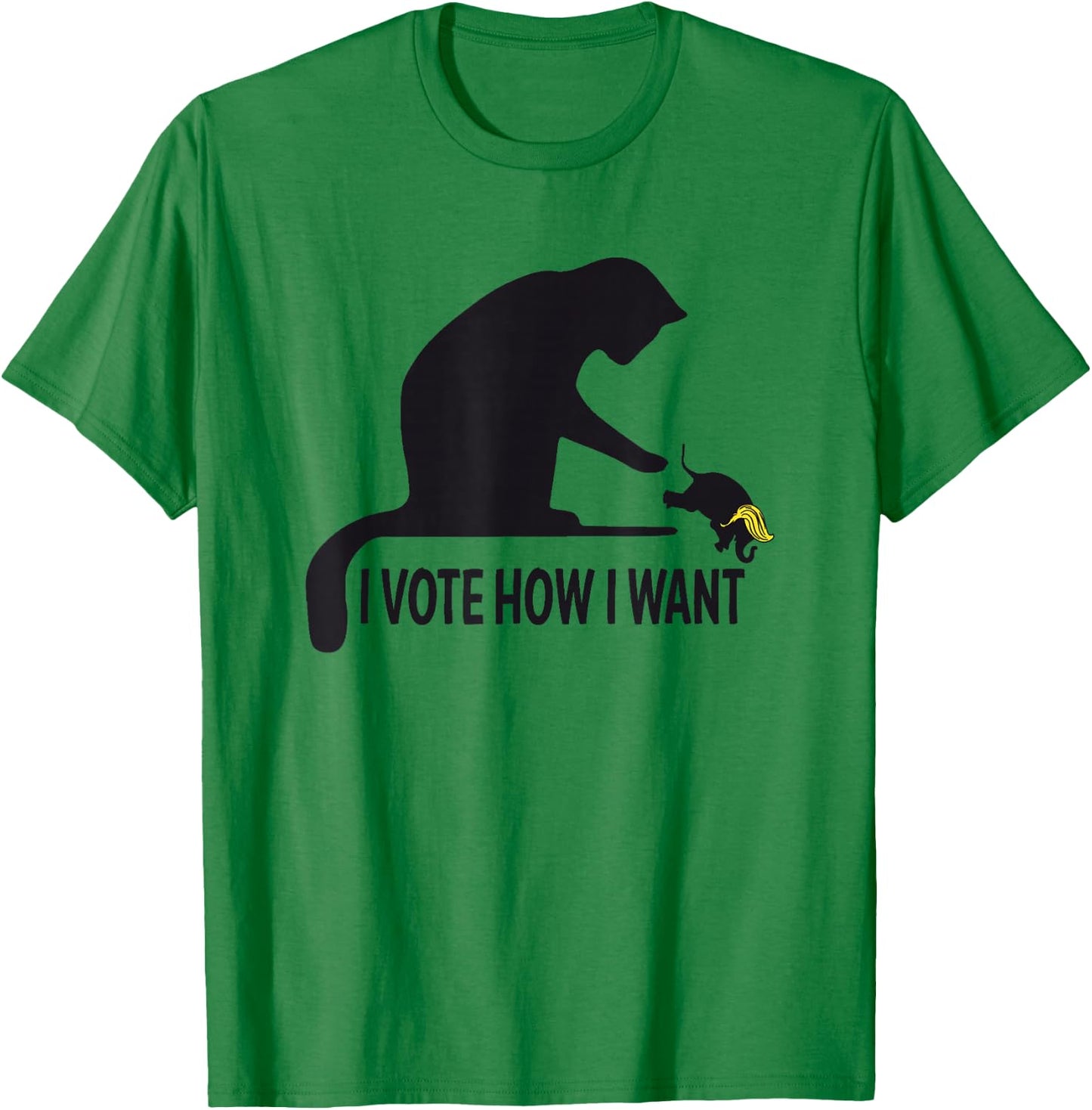 I Vote How I Want Funny Cat Lady Graphic Pushing Elephant T-Shirt - T-Shirt | Irish Green