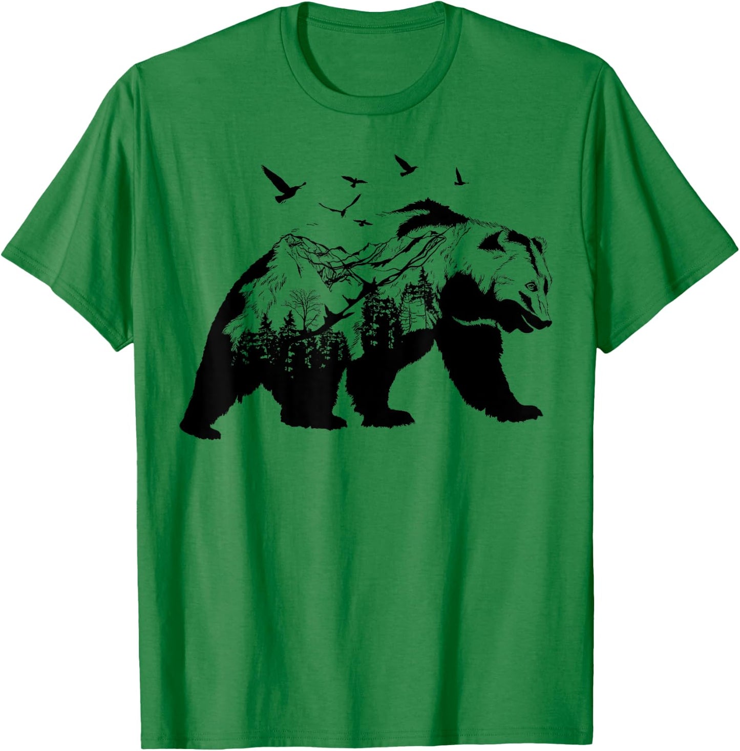 Bear Nature Outdoor Mountains Forest Trees Bear Wildlife T-Shirt - T-Shirt | Irish Green