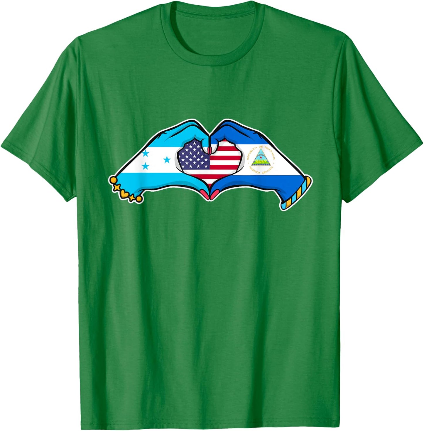 Heart hands Nicaragua, Honduras and the USA T-Shirt - T-Shirt | Irish Green