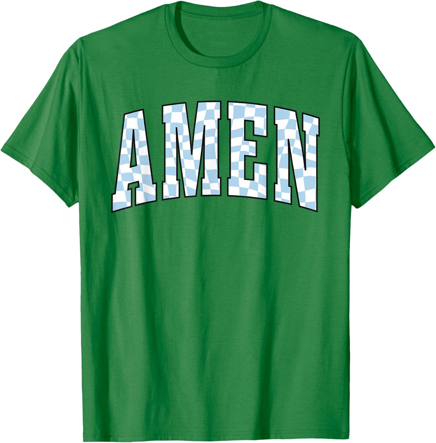 Amen Religious Checkerboard Christian Bible Verse Jesus T-Shirt - T-Shirt | Irish Green