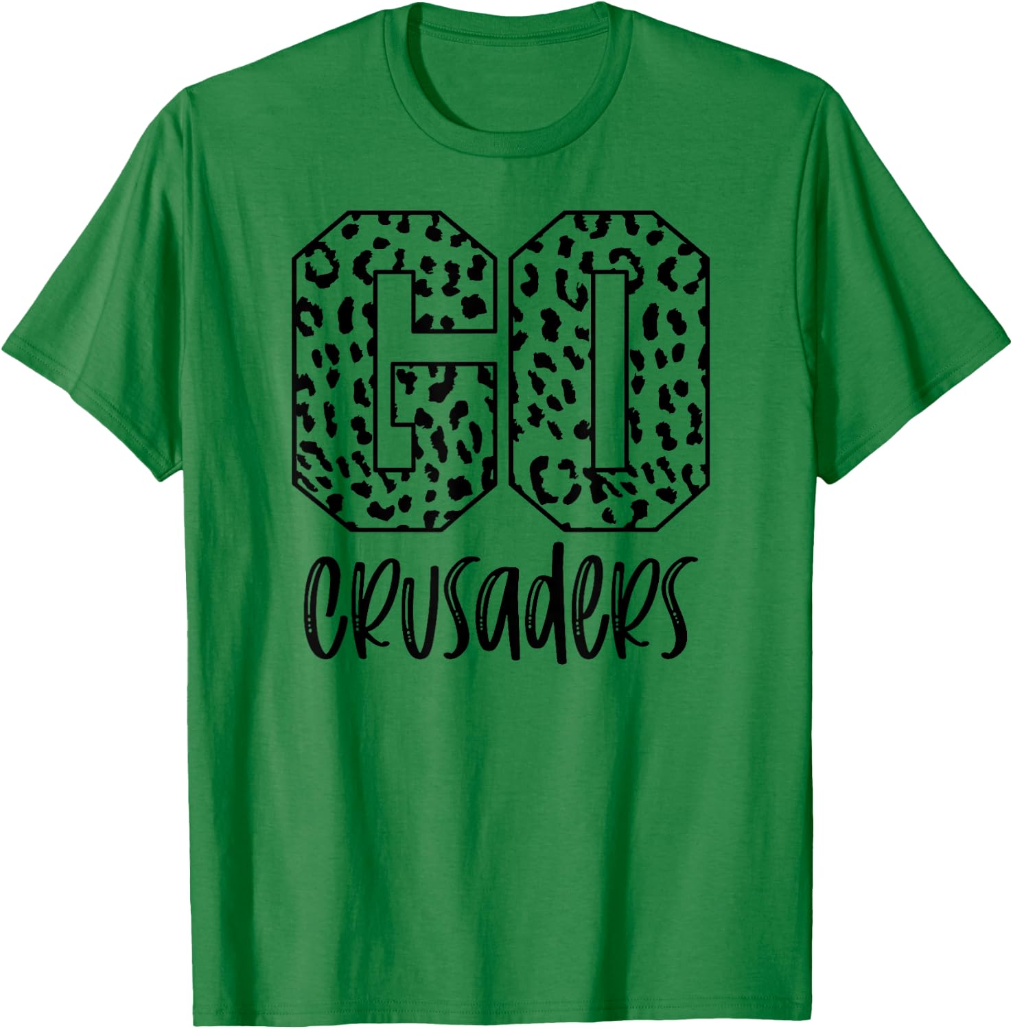 Crusaders Team Mascot School Spirit Game Night Leopard Print T-Shirt - T-Shirt | Irish Green