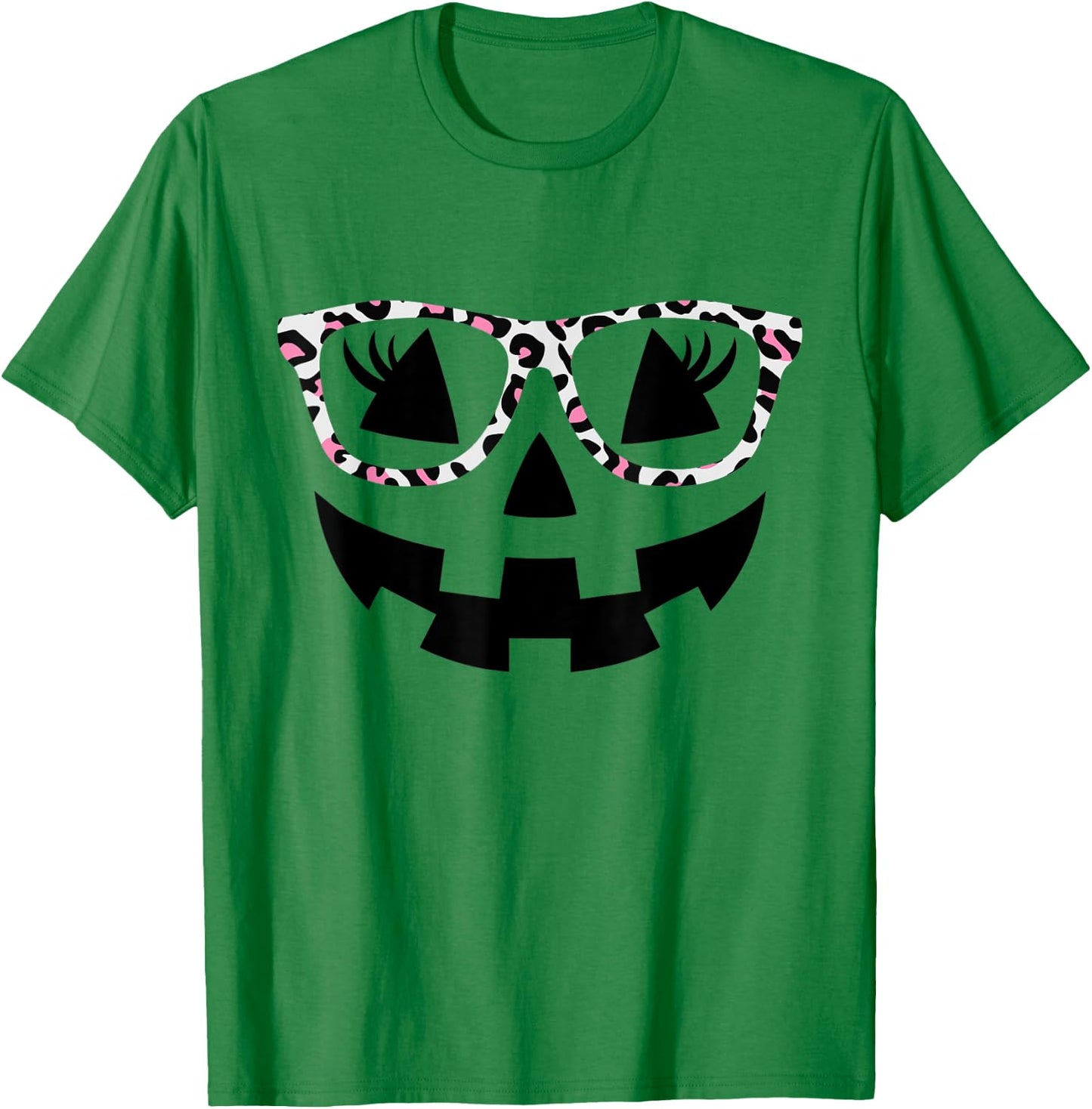 Jack O Lantern Face Pumpkin Halloween Leopard Print Glasses T-Shirt - T-Shirt | Irish Green
