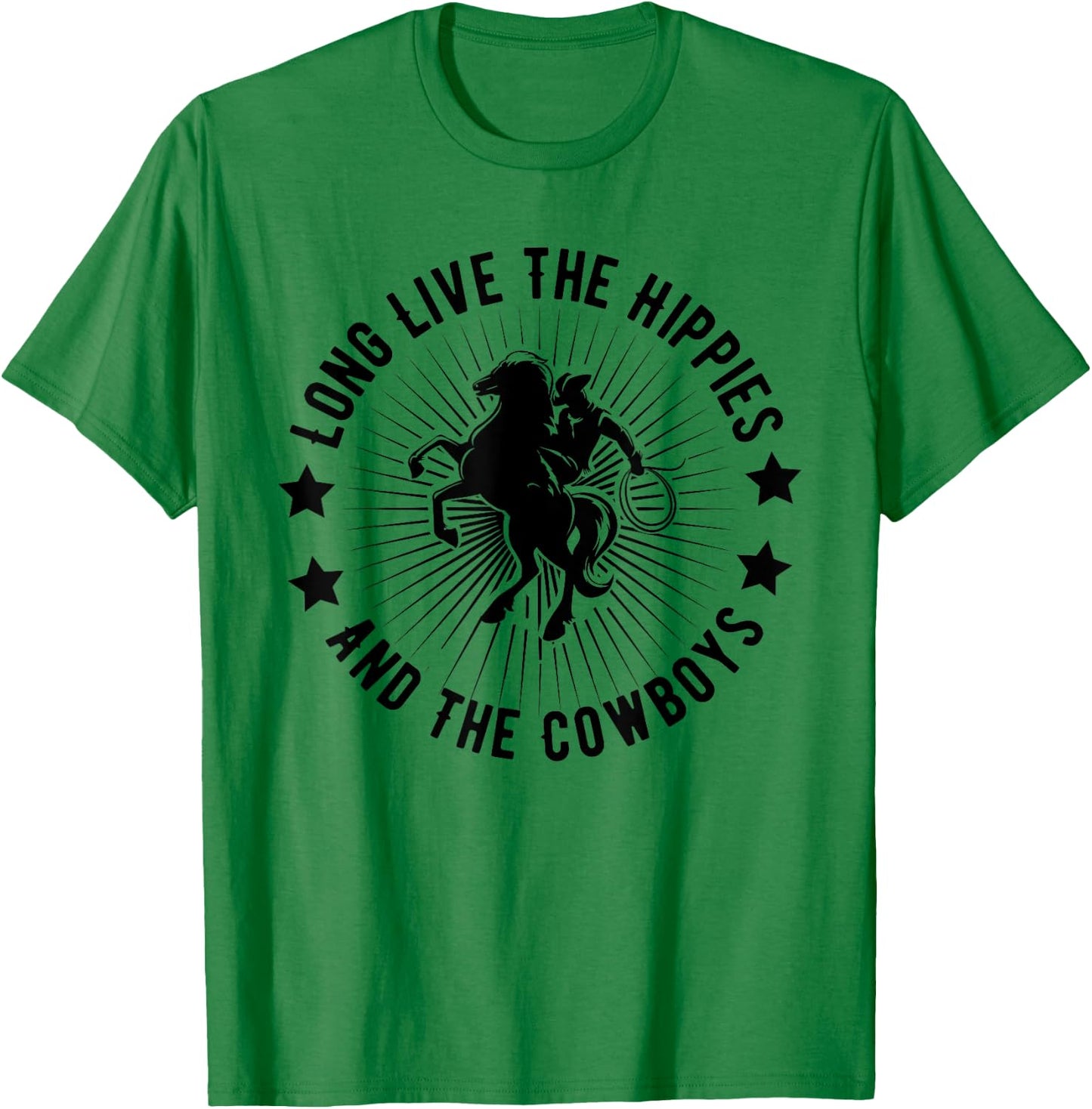 Long Live Hippies Cowboy Vintage Country Western Rodeo Horse T-Shirt - T-Shirt | Irish Green