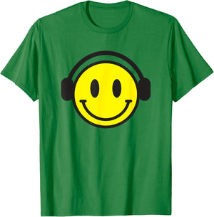 Retro Happy Face 70s Headphones Shirt Cute Music Lovers Fun T-Shirt - T-Shirt | Irish Green
