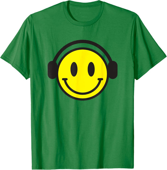 Retro Happy Face 70s Headphones Shirt Cute Music Lovers Fun T-Shirt - T-Shirt | Irish Green