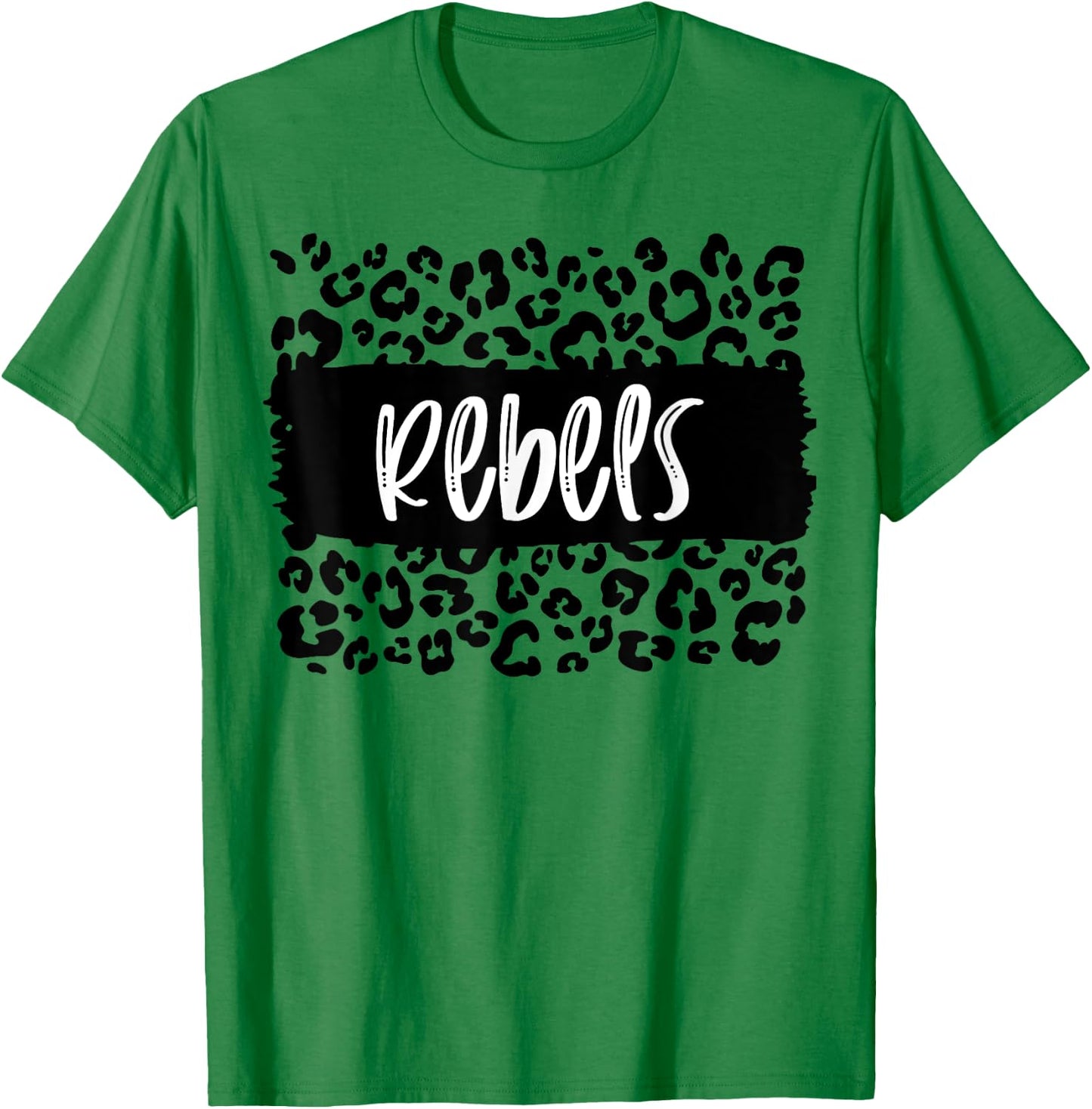 Rebels Team Mascot School Spirit Game Night Leopard Print T-Shirt - T-Shirt | Irish Green