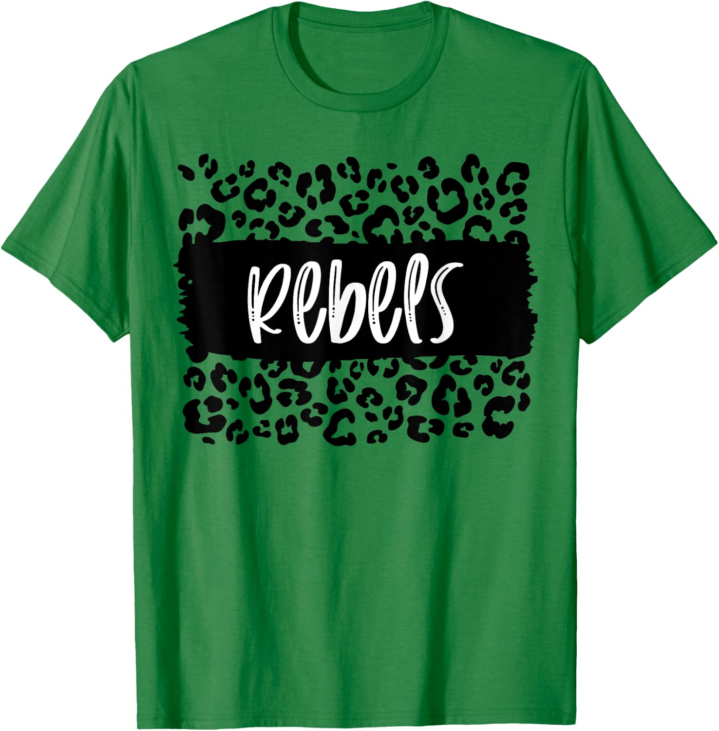 Rebels Team Mascot School Spirit Game Night Leopard Print T-Shirt - T-Shirt | Irish Green