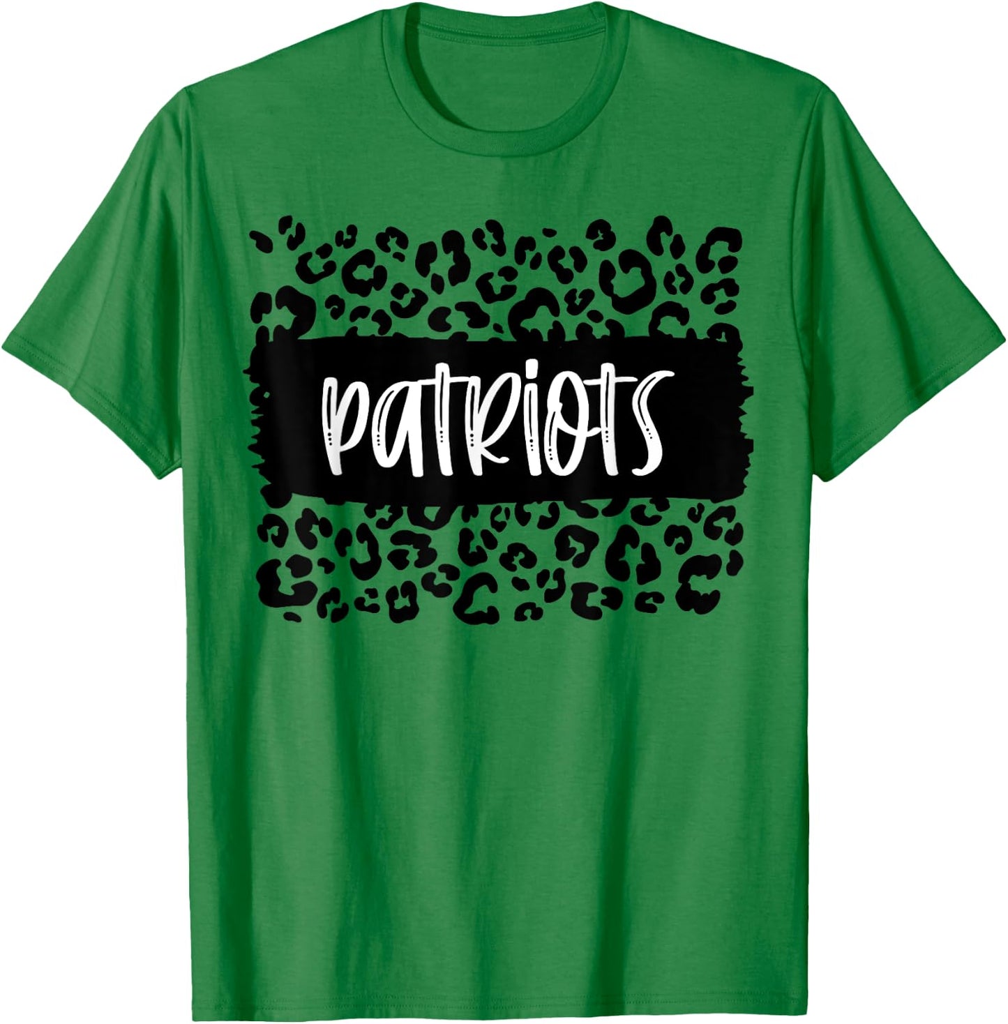 Patriots Team Mascot School Spirit Game Night Leopard Print T-Shirt - T-Shirt | Irish Green