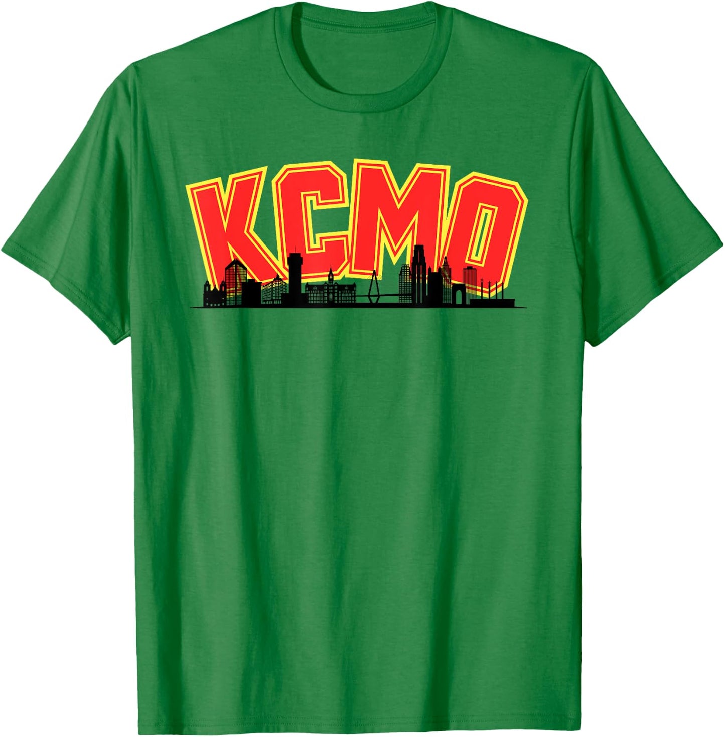 Kansas City Skyline Red Yellow KCMO Kingdom City Sky Design T-Shirt - T-Shirt | Irish Green