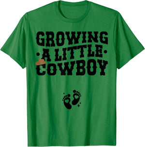 Country Pregnancy Announcement - Growing a Little Cowboy T-Shirt - T-Shirt | Irish Green