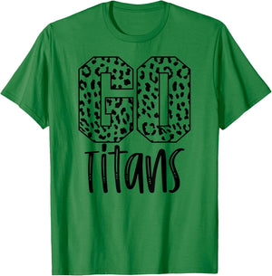 Titans Team Mascot School Spirit Game Night Leopard Print T-Shirt - T-Shirt | Irish Green