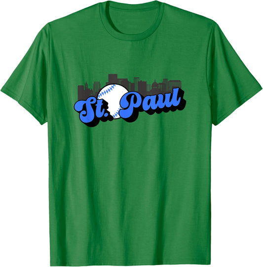 Saint Paul Baseball Vintage City Skyline Baseball Lover T-Shirt - T-Shirt | Irish Green