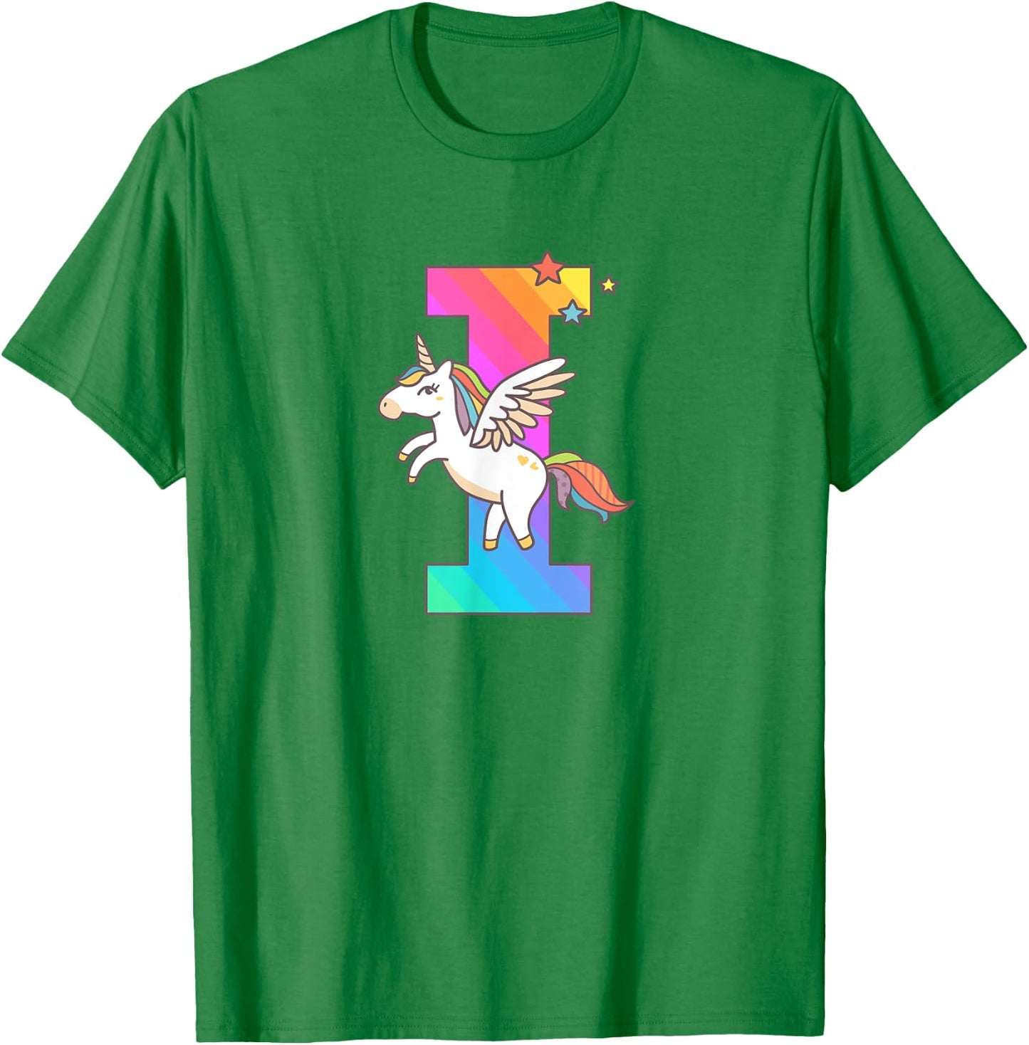 Unicorn Monogram Letter I Initial Cute Girls Birthday Gift T-Shirt - T-Shirt | Irish Green