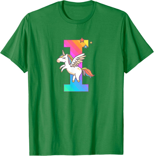 Unicorn Monogram Letter I Initial Cute Girls Birthday Gift T-Shirt - T-Shirt | Irish Green