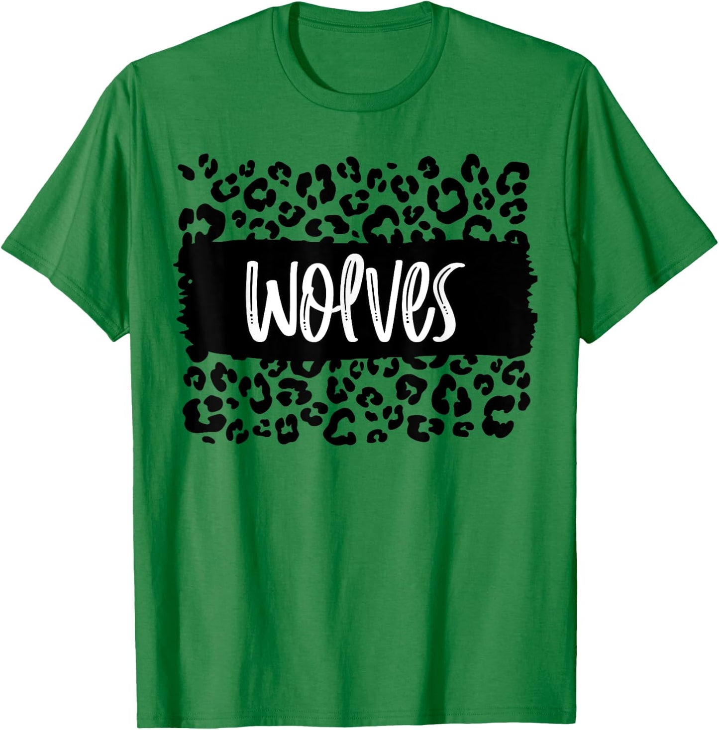 Wolves Team Mascot School Spirit Game Night Leopard Print T-Shirt - T-Shirt | Irish Green