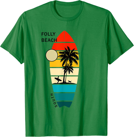 Retro Folly Beach South Carolina Surfboarders Surfers Men Women Kids T-Shirt - T-Shirt | Irish Green