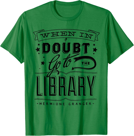 When In Doubt Go To The Library Teacher Vintage Book Lovers T-Shirt - T-Shirt | Irish Green