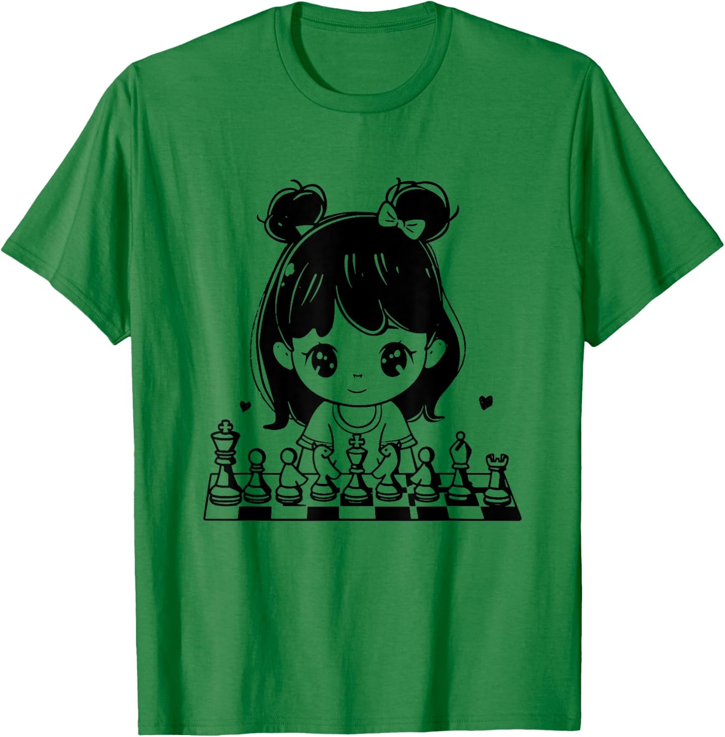 Chess Girl Cartoon Style Tabletop Games T-Shirt - T-Shirt | Irish Green
