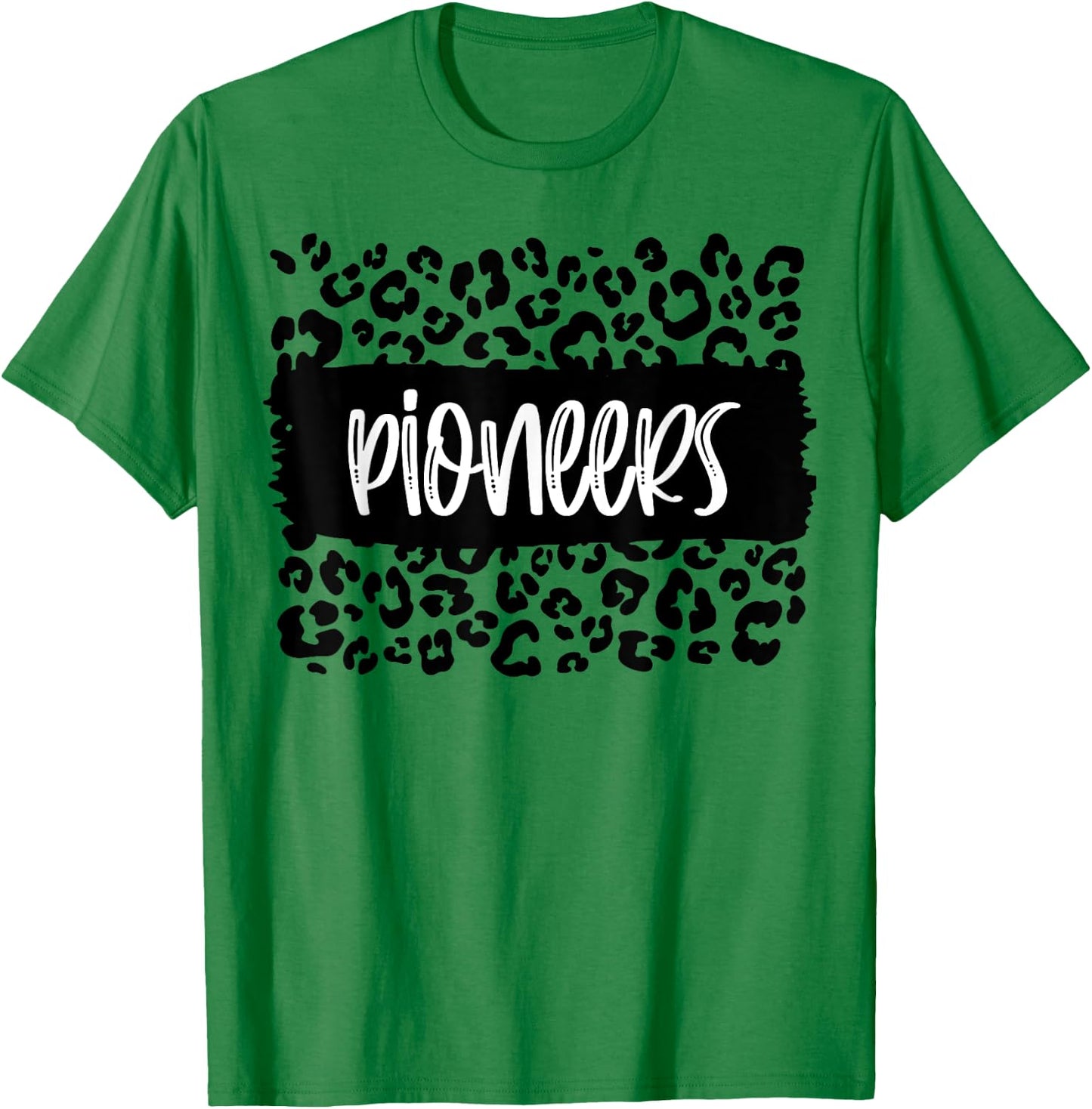Pioneers Team Mascot School Spirit Game Night Leopard Print T-Shirt - T-Shirt | Irish Green