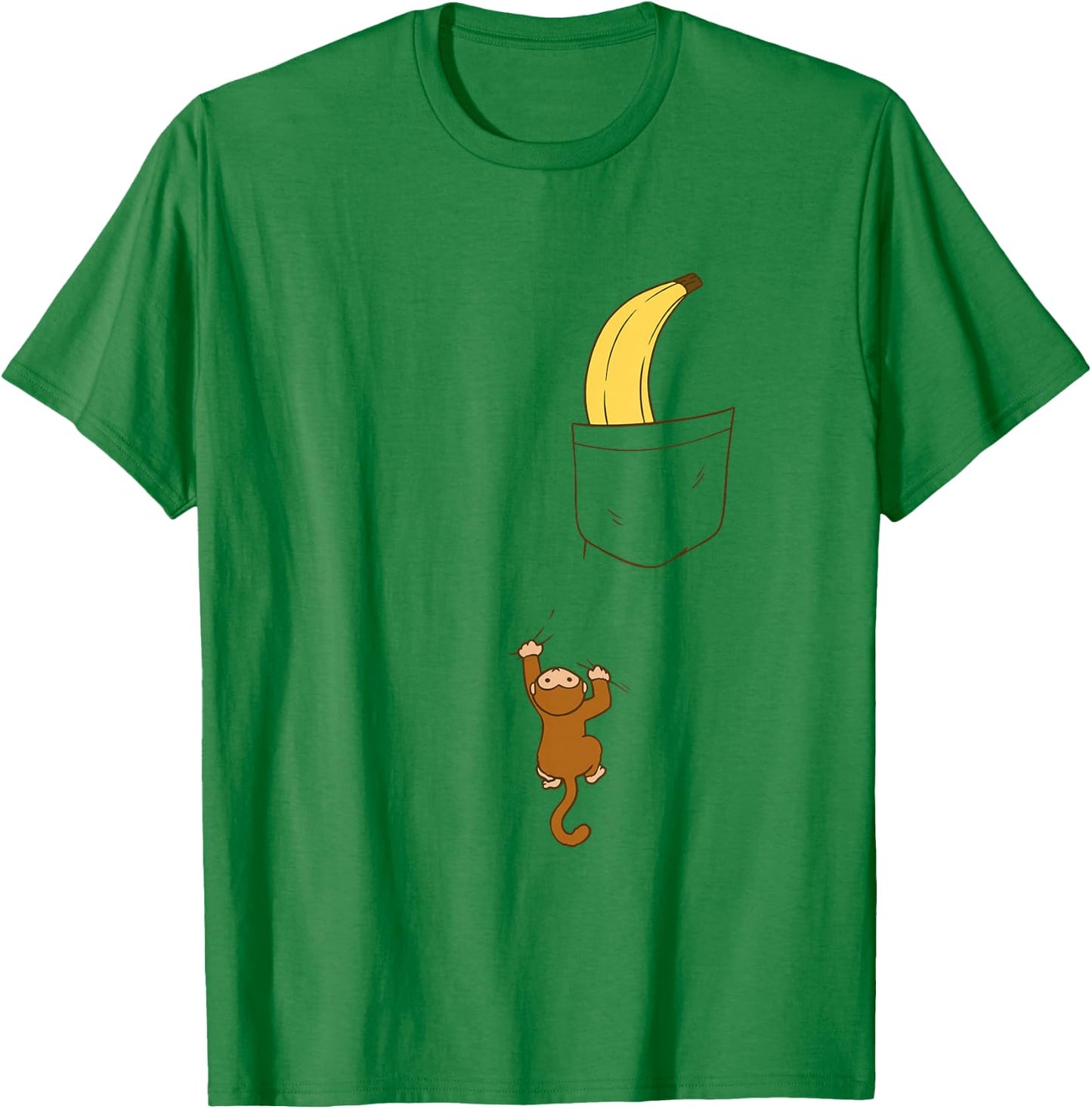 Cute Baby Monkey Climbing for Banana in Pocket Funny Animal T-Shirt - T-Shirt | Irish Green