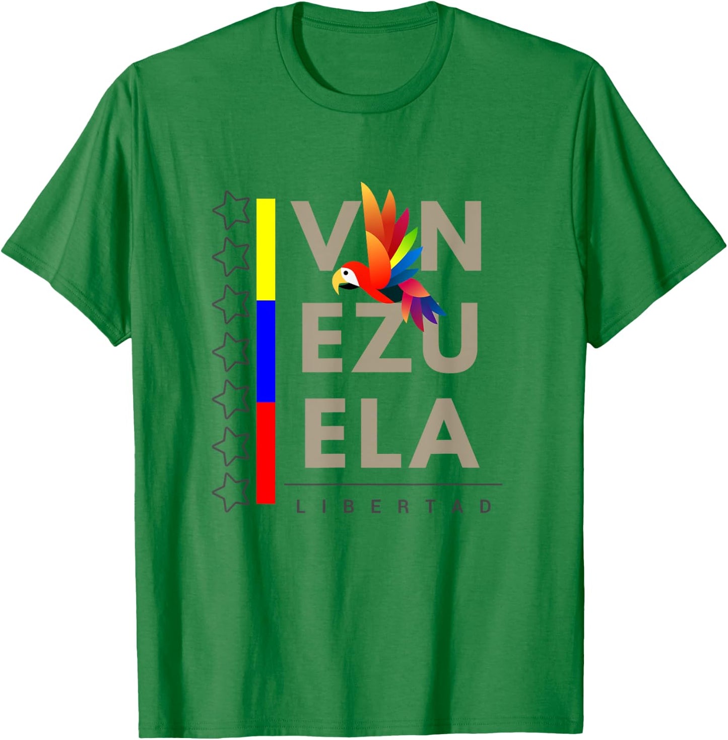 Venezuelan Flag Apparel with 7 Stars Guacamaya Tricolor T-Shirt - T-Shirt | Irish Green