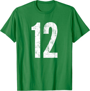 Number 12 Twelve Distressed Vintage Sport Team Player's T-Shirt - T-Shirt | Irish Green