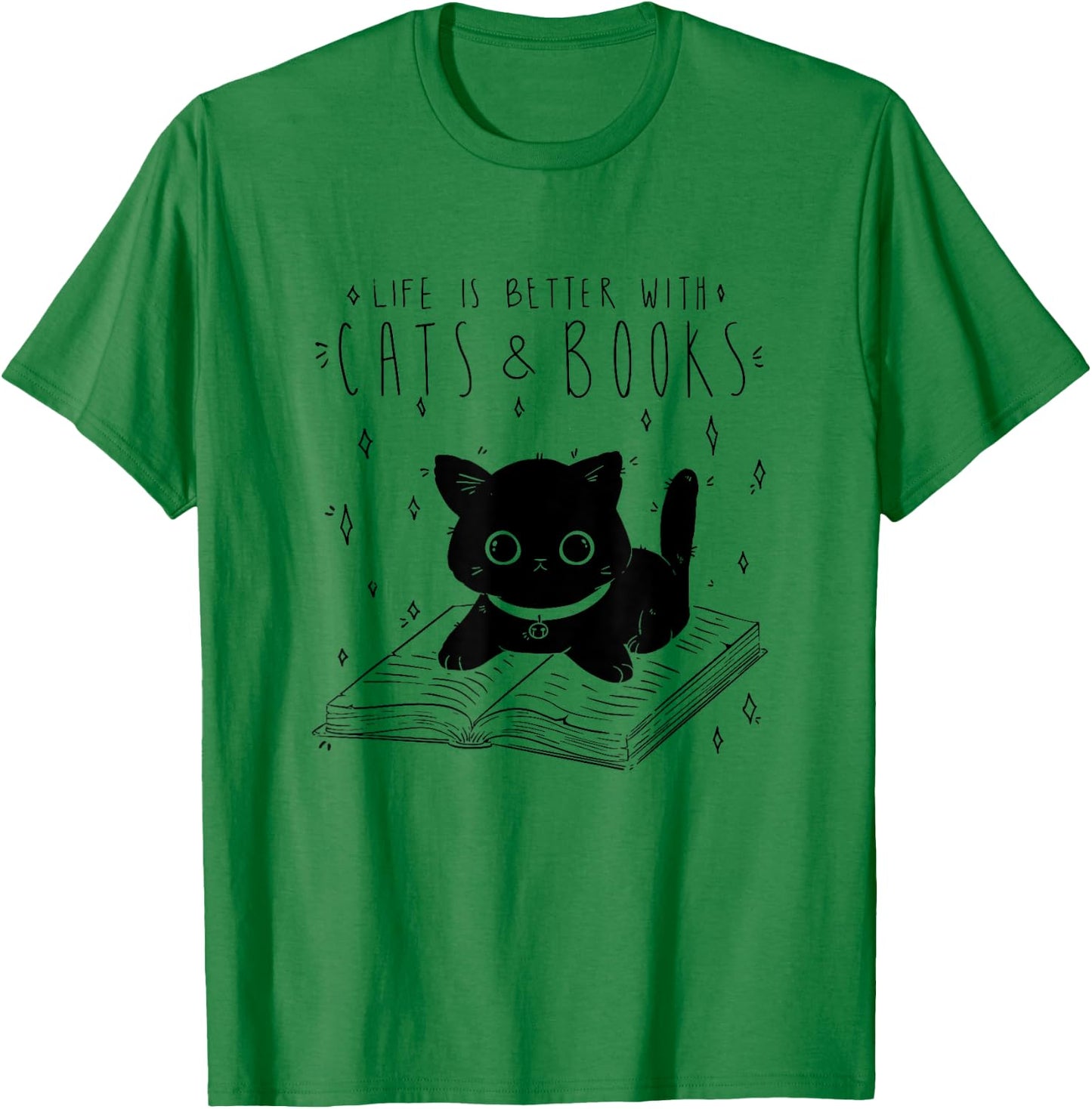 Cats And Books Cat Cute Book Reading Pet Women Girls Kids T-Shirt - T-Shirt | Irish Green