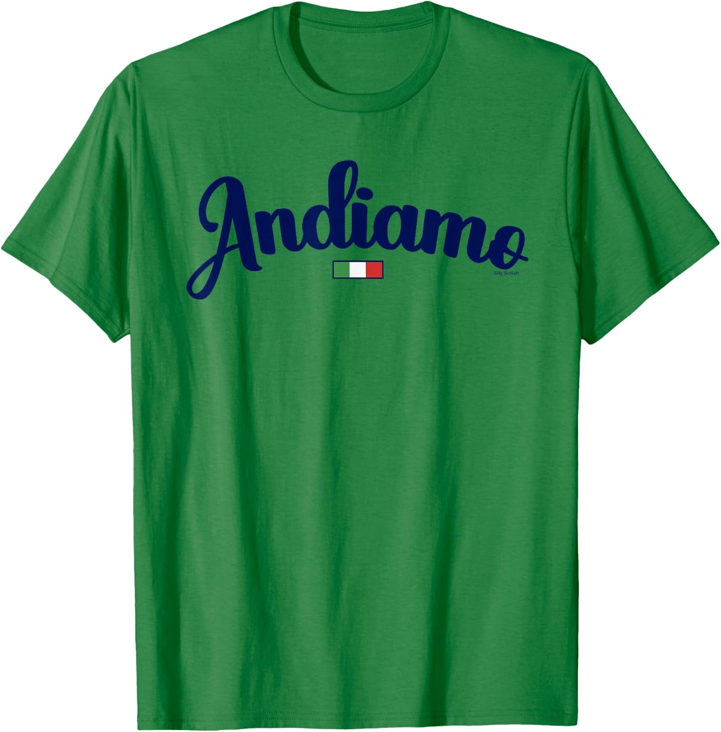 Andiamo Let's Go To Italy Italian Travel Navy Script & Flag T-Shirt - T-Shirt | Irish Green