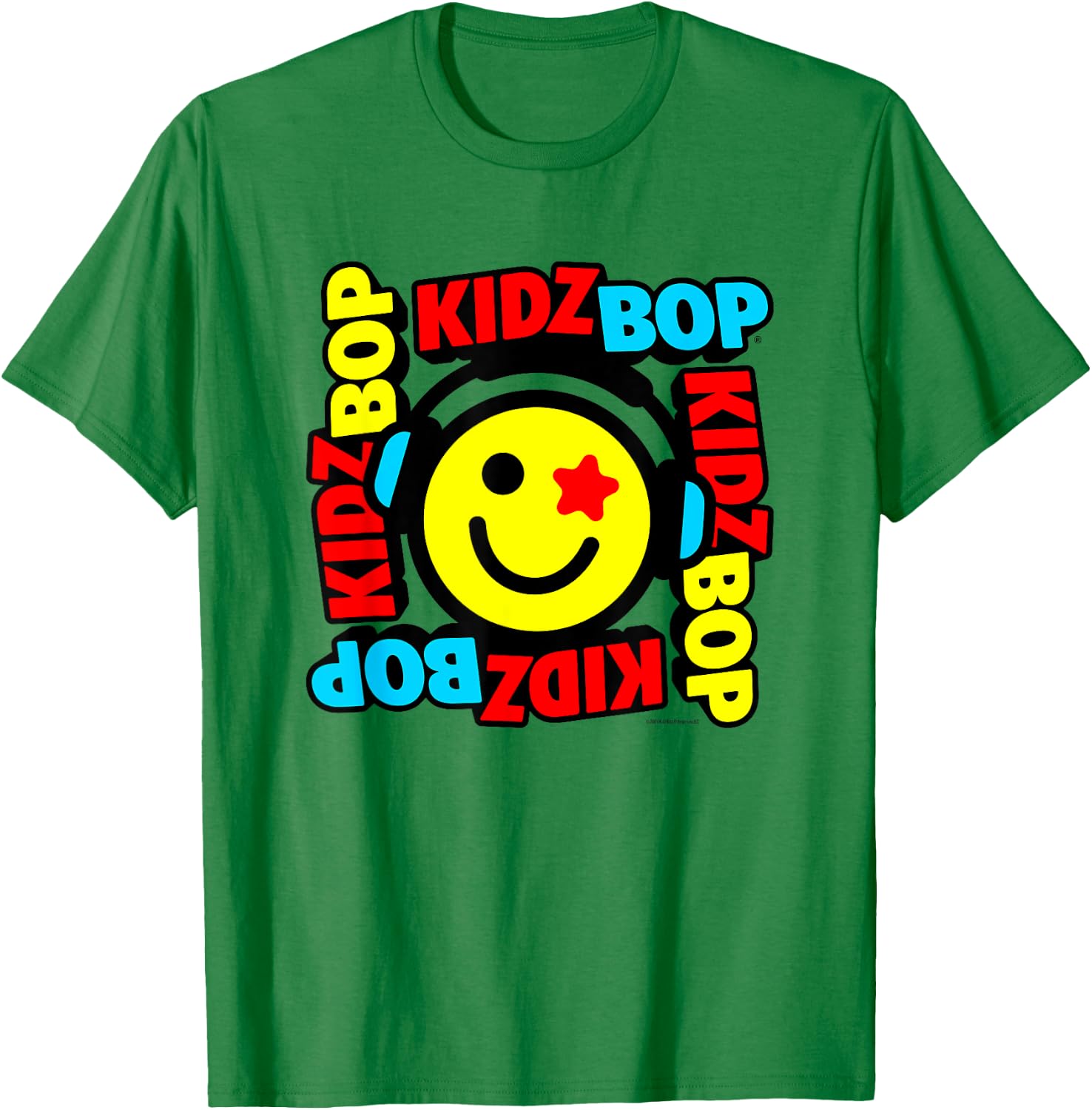 KIDZ BOP Merch – Star Smiley Face With Headphones T-Shirt - T-Shirt | Irish Green