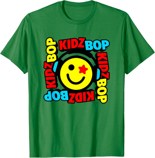 KIDZ BOP Merch – Star Smiley Face With Headphones T-Shirt - T-Shirt | Irish Green