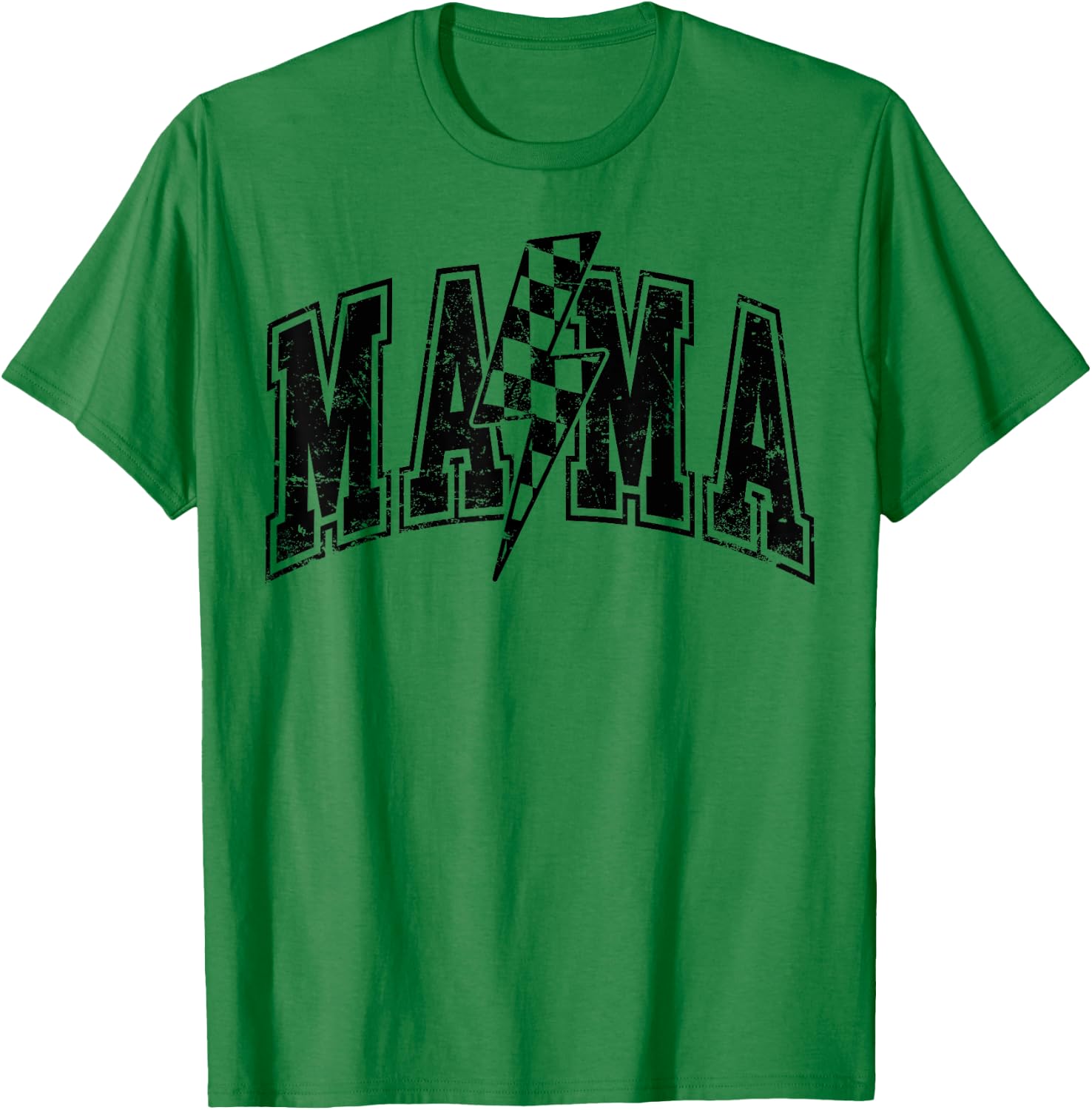 Mama Lightning Bolt Checkered Varsity Mom Women Mother's Day T-Shirt - T-Shirt | Irish Green